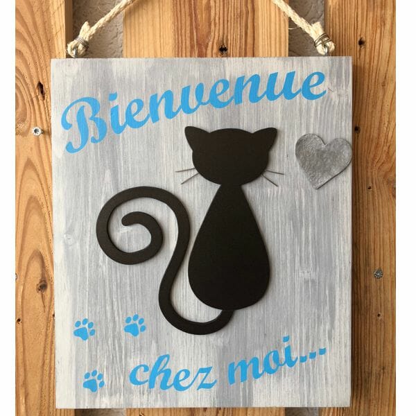 Tableau En Bois Chat Decoration De Bienvenue Sb Creation